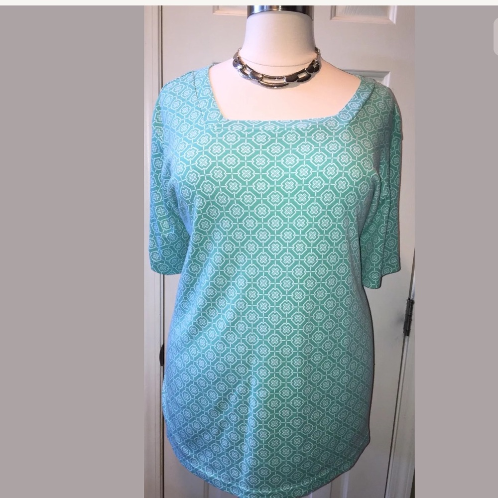 All America Comfort Mint Green & White Top Size 4X
